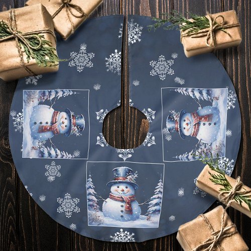 Winter Forest Snowman Christmas Brushed Polyester Tree Skirt