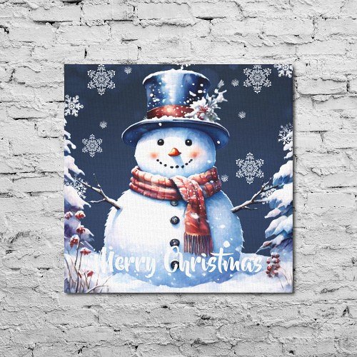 Winter Forest Snowman Christmas Canvas Print
