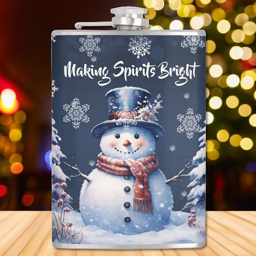 Winter Forest Snowman Christmas Flask