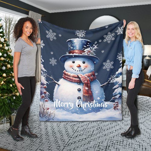 Winter Forest Snowman Christmas Fleece Blanket