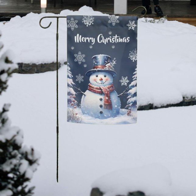 Winter Forest Snowman Christmas Garden Flag (Winter Forest Snowman Christmas Garden Flag)