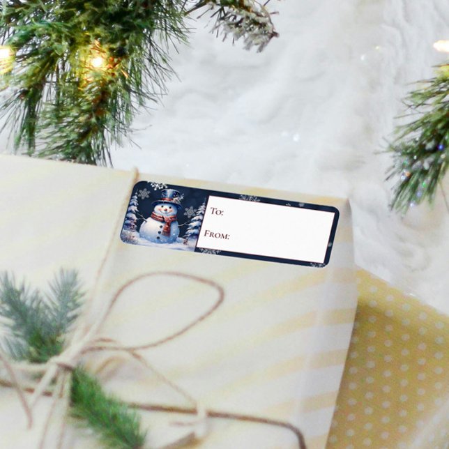 Winter Forest Snowman Christmas Gift To and From Label (Winter Forest Snowman Christmas Gift To and From Label)