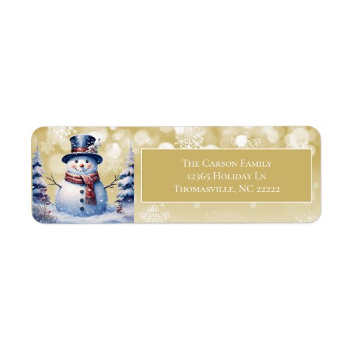 Winter Forest Snowman Christmas  Gold Address Label