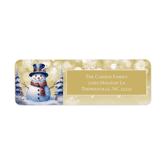 Winter Forest Snowman Christmas | Gold Address Label (Front)