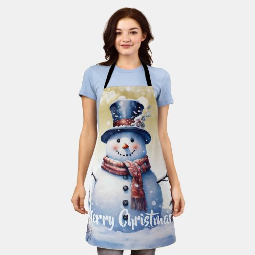 Winter Forest Snowman Christmas  Gold Apron