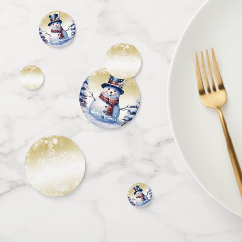 Winter Forest Snowman Christmas  Gold Confetti