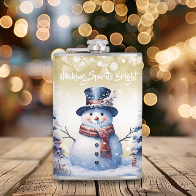 Winter Forest Snowman Christmas | Gold Flask (Gold Winter Forest Snowman Christmas Flask)