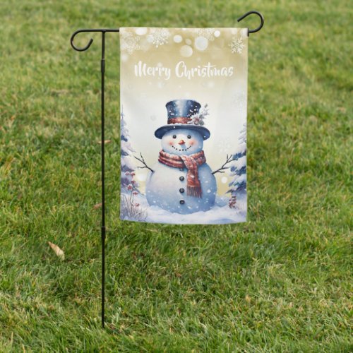 Winter Forest Snowman Christmas  Gold Garden Flag