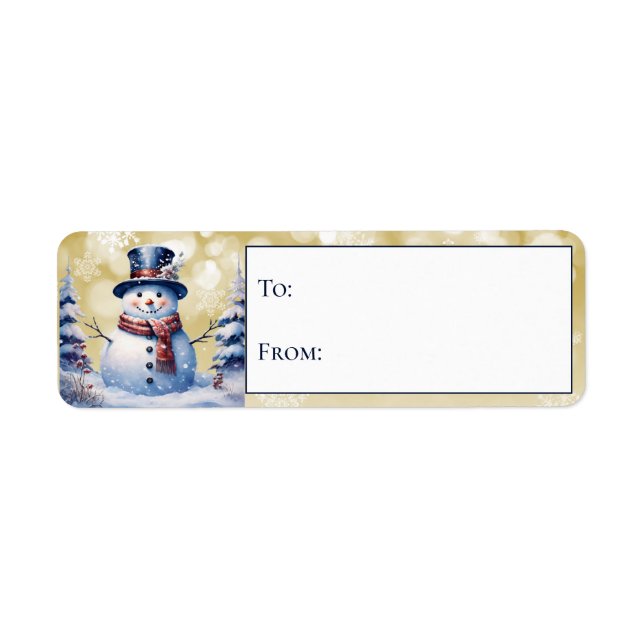 Winter Forest Snowman Christmas Gold Gift Label (Front)