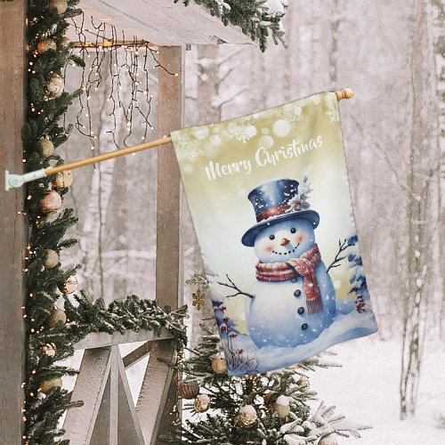 Winter Forest Snowman Christmas  Gold House Flag