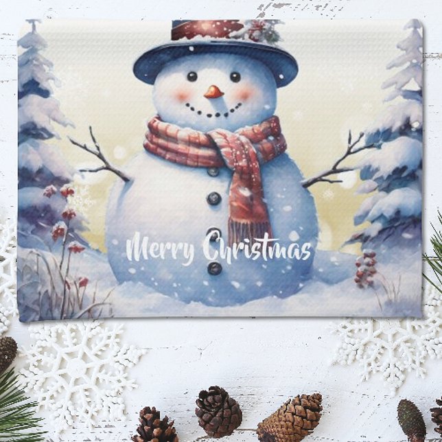 Winter Forest  Snowman Christmas | Gold Kitchen Towel (Creator Uploaded)