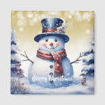 Winter Forest Snowman Christmas | Gold Magnet<br><div class="desc">Add a whimsical touch to your kitchen this holiday season with a Gold Winter Forest Snowman Christmas Magnet. Magnet design features a cute snowman in a charming top hat and scarf standing in a winter forest scene with falling snow.  Additional holiday items available with this design.</div>