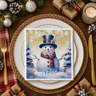 Winter Forest Snowman Christmas Gold Napkins