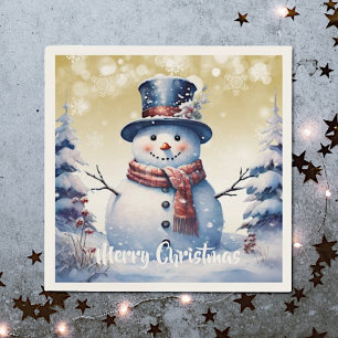 Winter Forest Snowman Christmas Gold Napkins
