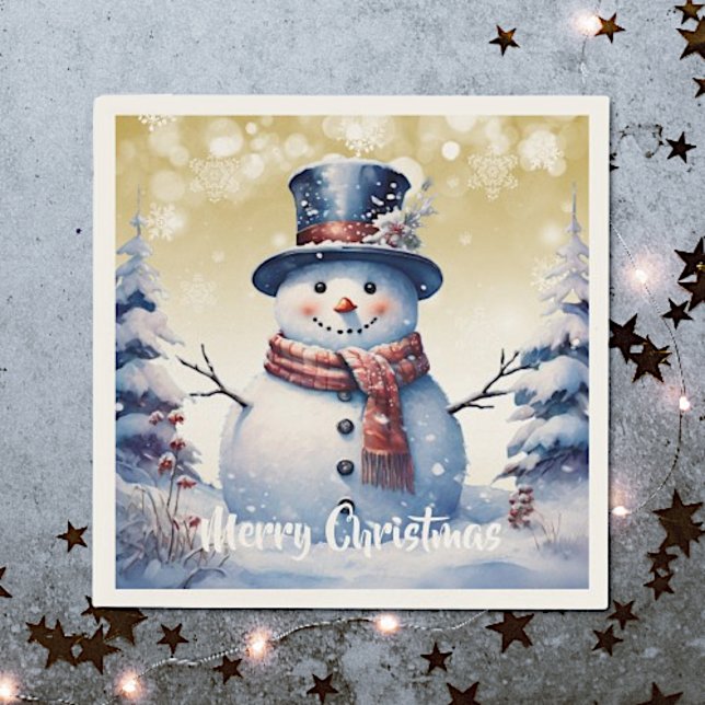 Winter Forest Snowman Christmas | Gold Napkins (Gold Winter Forest Snowman Christmas Napkins)