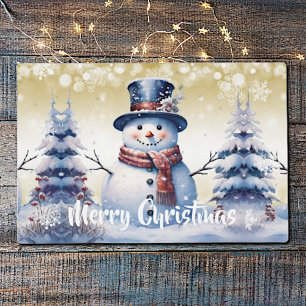 Winter Forest Snowman Christmas Gold Placemat