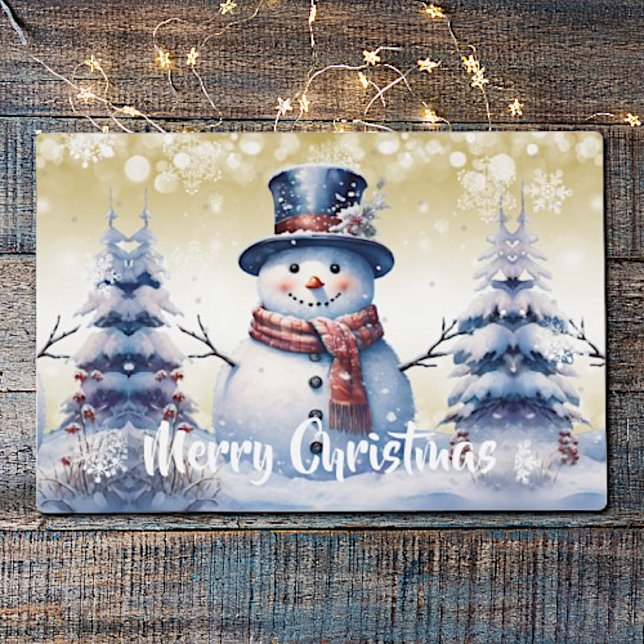 Winter Forest Snowman Christmas | Gold Placemat (Gold Winter Forest Snowman Christmas Placemat)