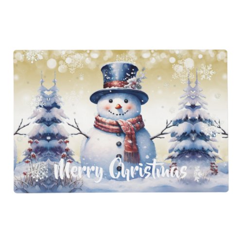 Winter Forest Snowman Christmas  Gold Placemat