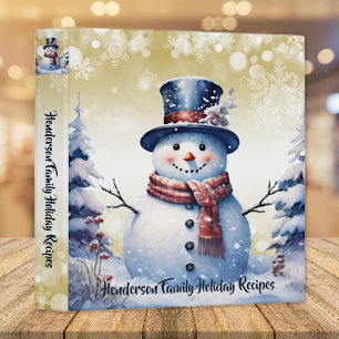 Winter Forest Snowman Christmas Gold Recipe 3 Ring Binder