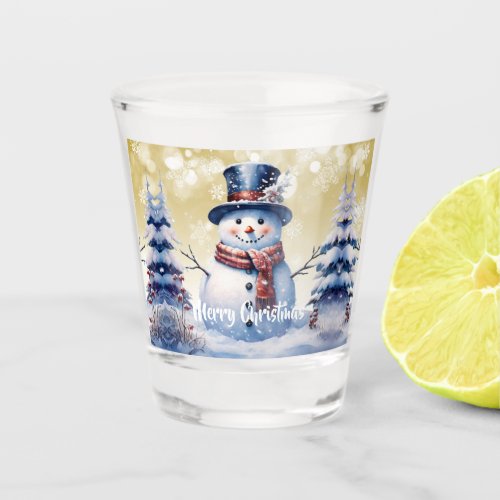 Winter Forest Snowman Christmas  Gold Shot Glass