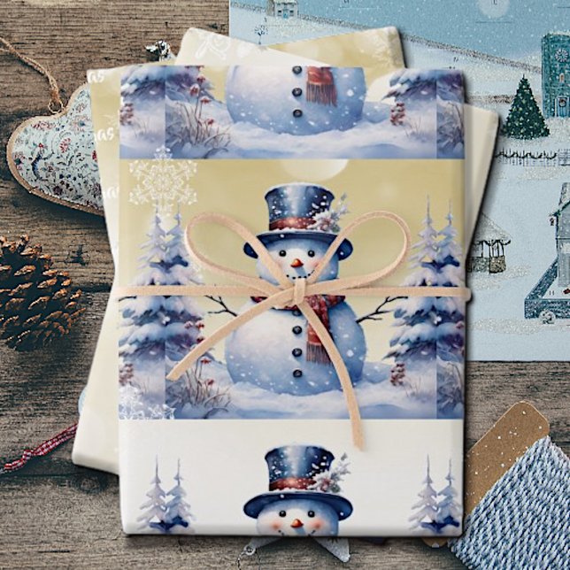 Winter Forest Snowman Christmas | Gold Wrapping Paper Sheets (Gold Winter Forest Snowman Christmas Wrapping Paper Sheets)