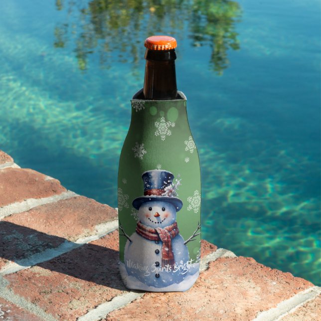 Winter Forest Snowman Christmas | Green Bottle Cooler (In Situ Pool)