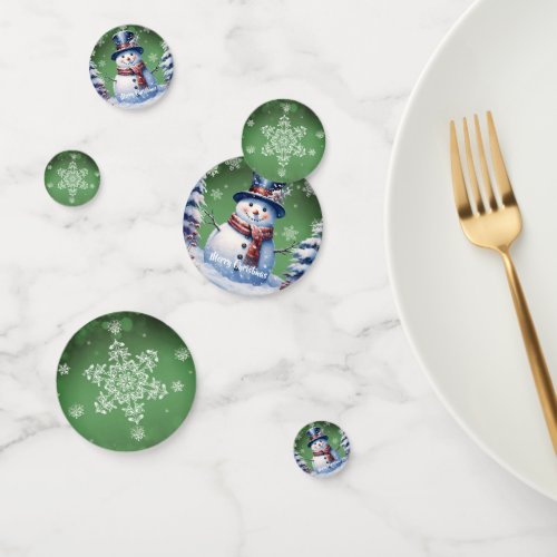 Winter Forest Snowman Christmas  Green Confetti