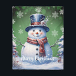 Winter Forest Snowman Christmas | Green Fleece Blanket<br><div class="desc">Stay cozy during chilly winter nights this holiday season with a Green Winter Forest Snowman Christmas Holiday Fleece Blanket. Blanket design features a cute snowman in a charming top hat and scarf standing in a winter forest scene with falling snow. Additional gift and holiday items available with this design as...</div>