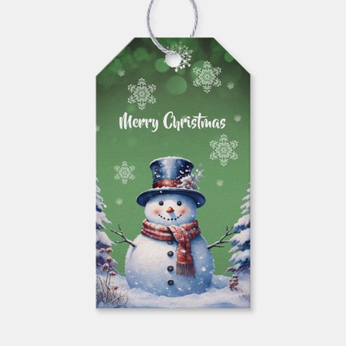 Winter Forest Snowman Christmas  Green Gift Tags