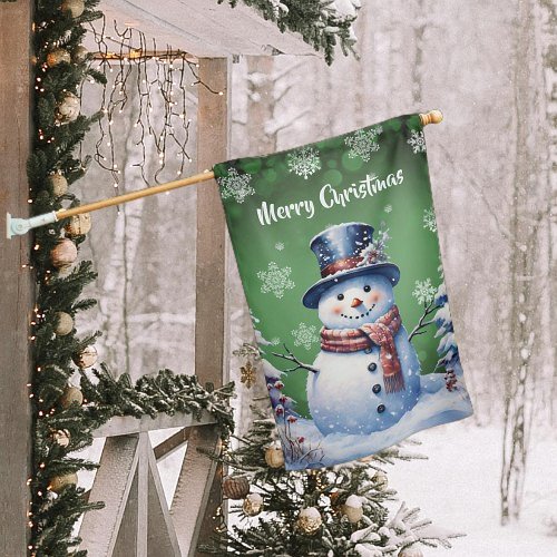 Winter Forest Snowman Christmas  Green House Flag