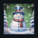 Winter Forest Snowman Christmas | Green Magnet<br><div class="desc">Add a whimsical touch to your kitchen this holiday season with a Green Winter Forest Snowman Christmas Magnet. Magnet design features a cute snowman in a charming top hat and scarf standing in a winter forest scene with falling snow.  Additional holiday items available with this design.</div>