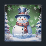Winter Forest Snowman Christmas | Green Magnet<br><div class="desc">Add a whimsical touch to your kitchen this holiday season with a Green Winter Forest Snowman Christmas Magnet. Magnet design features a cute snowman in a charming top hat and scarf standing in a winter forest scene with falling snow.  Additional holiday items available with this design.</div>