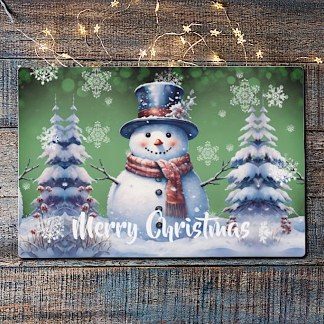 Winter Forest Snowman Christmas | Green Placemat (Green Winter Forest Snowman Christmas Placemat)