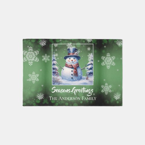 Winter Forest Snowman Christmas  Green Rug