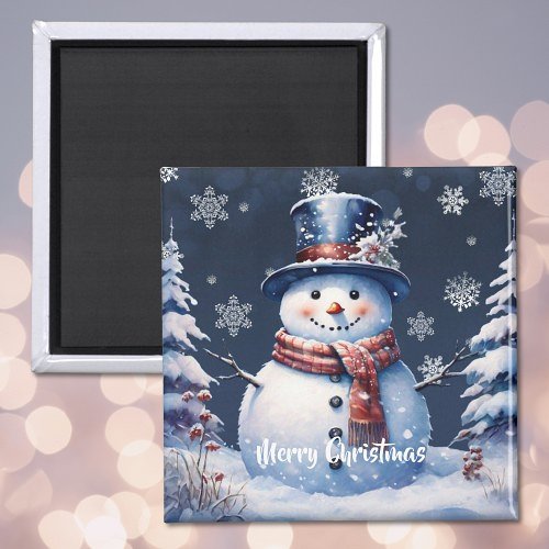 Winter Forest Snowman Christmas Magnet