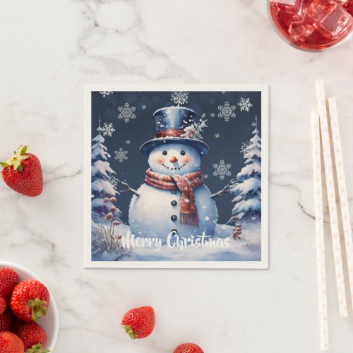 Winter Forest Snowman Christmas Napkins