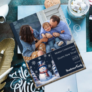 Winter Forest Snowman Christmas Photo Holiday Card