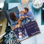 Winter Forest Snowman Christmas Photo | Purple Holiday Card<br><div class="desc">Spread holiday cheer to friends and family with this festive Purple Winter Forest Snowman Flat Christmas Holiday Photo Card. Photo card design features a cute snowman in a charming top hat and scarf standing in a winter forest scene of snow covered pine trees with falling snow. Additional colors available with...</div>
