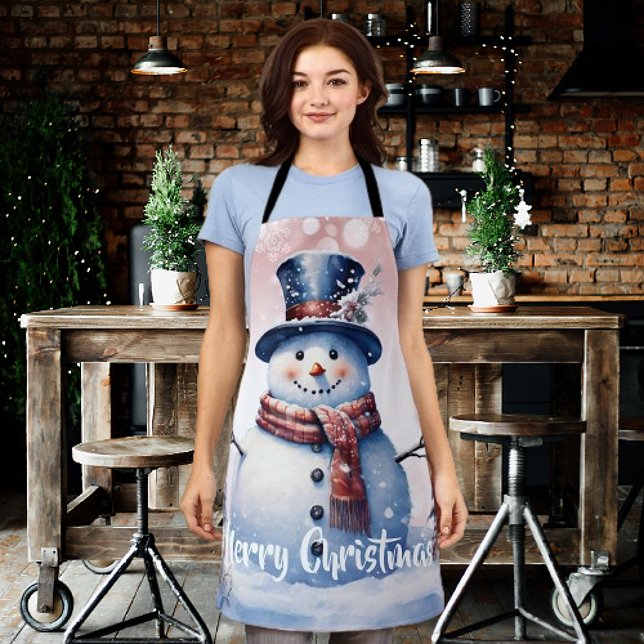 Winter Forest Snowman Christmas | Pink Apron (Pink Winter Forest Snowman Christmas Apron)