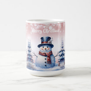 Winter Forest Snowman Christmas Pink Coffee Mug
