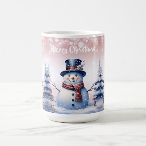 Winter Forest Snowman Christmas  Pink Coffee Mug