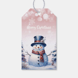 Winter Forest Snowman Christmas   Pink Gift Tags