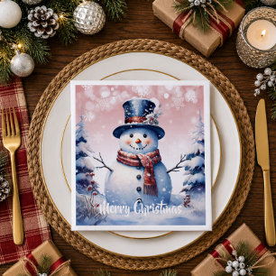 Winter Forest Snowman Christmas   Pink Napkins