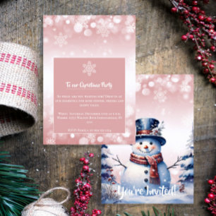 Winter Forest Snowman Christmas    Pink Party Invitation