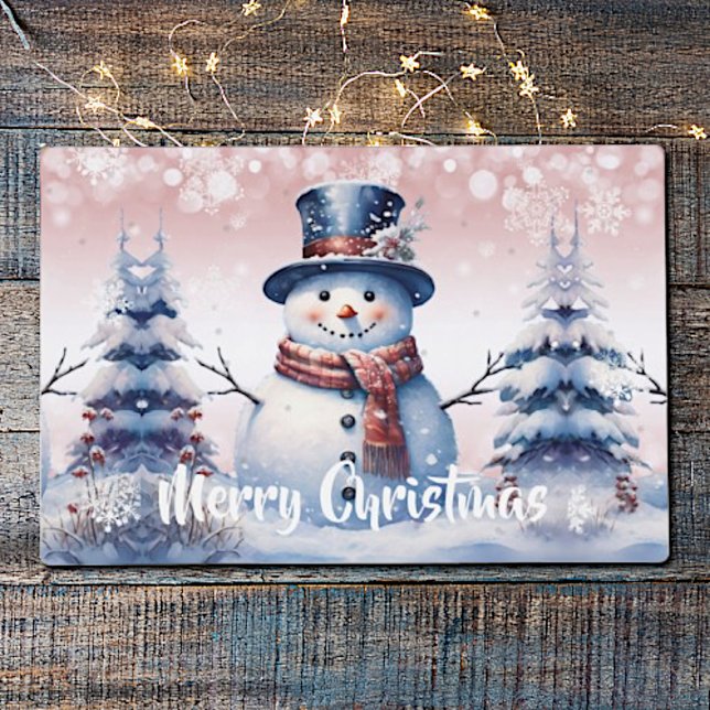 Winter Forest Snowman Christmas | Pink Placemat (Pink Winter Forest Snowman Christmas Placemat)