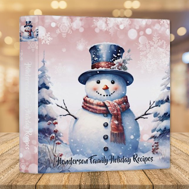 Winter Forest Snowman Christmas | Pink Recipe 3 Ring Binder (Pink Winter Forest Snowman Christmas Recipe Binder)