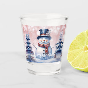Winter Forest Snowman Christmas Pink Shot Glass