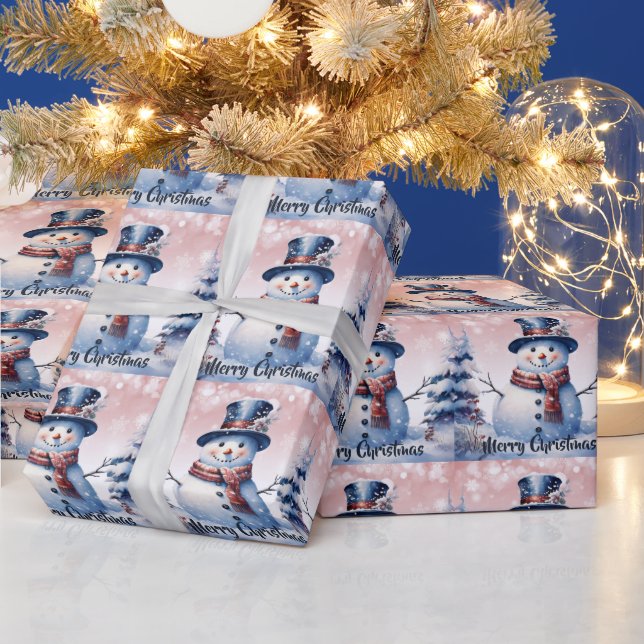 Winter Forest Snowman Christmas | Pink Wrapping Paper (Holidays)