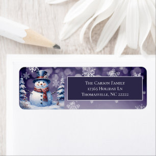 Winter Forest Snowman Christmas Purple Address Label