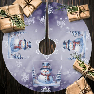 Winter Forest Snowman Christmas Purple Brushed Polyester Tree Skirt